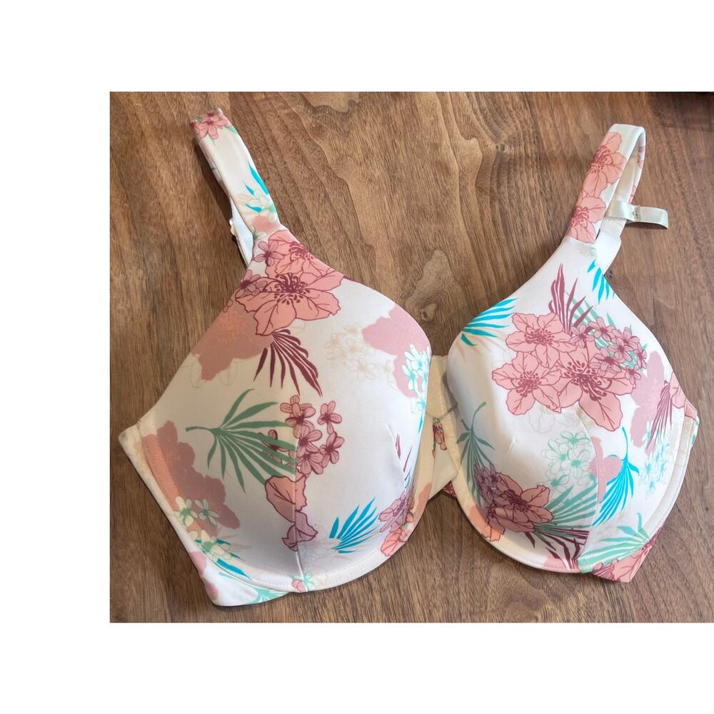 Ambrielle 38DD Full Figure Everyday Full‎ Cover White Floral Tropical White Pink